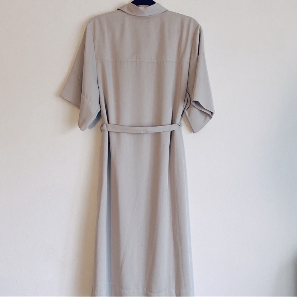 H&M MIDI SHIRT DRESS KIMONO SLEEVES RELAXED FIT BELTED Beige - Picture 6 of 14